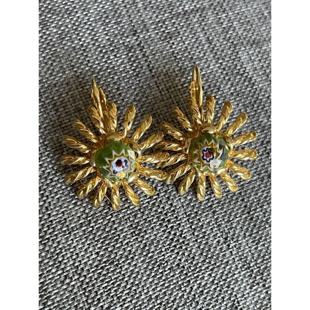 Bijou Terner Tempo Starburst Earring Gold Tone Clip On Atomic Statement Cocktail